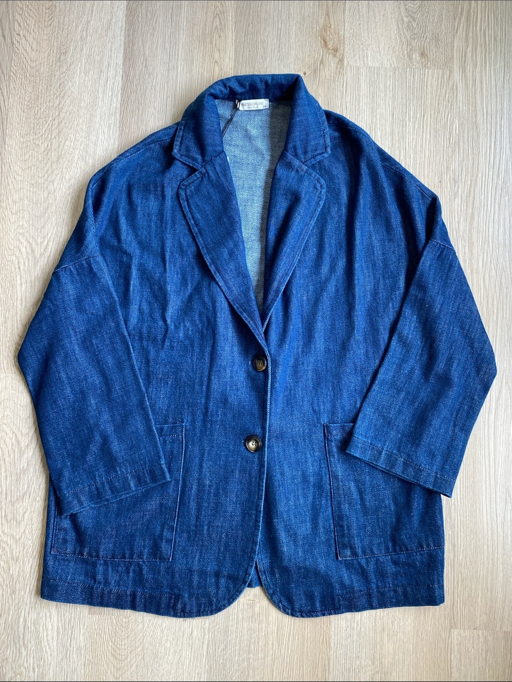 Vanessa Milano Italy Denim Oversized Blazer Jacket 100% Cotton S - Picture 2 of 13